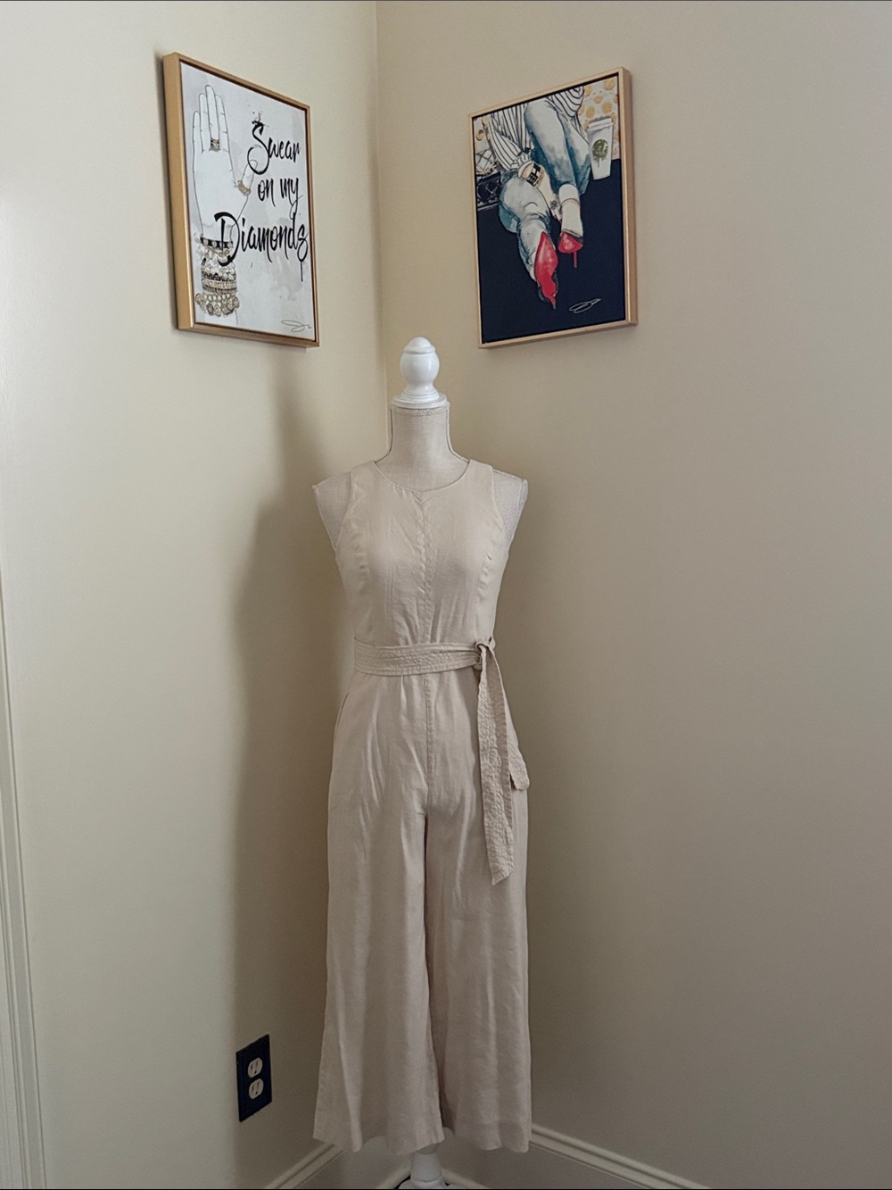 ANTONIO MELANI Sleeveless Cream Tie-Waist Linen Jumpsuit - Picture 3 of 12